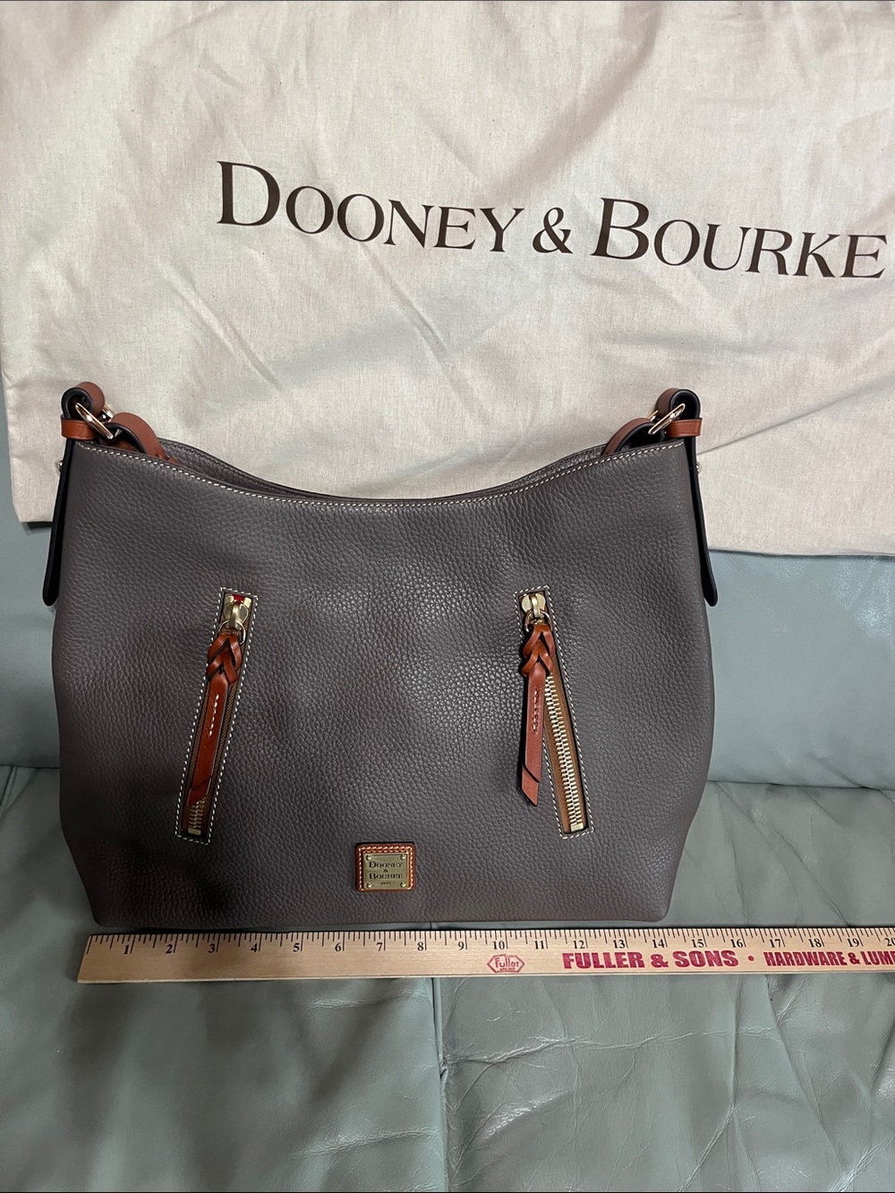 Dooney & Bourke Pebbled Leather Hobo in Elephant with Brown Trim